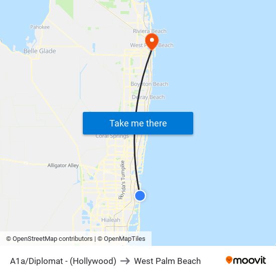 A1a/Diplomat - (Hollywood) to West Palm Beach map