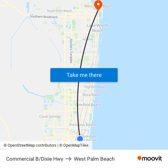 Commercial B/Dixie Hwy to West Palm Beach map