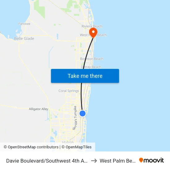 Davie Boulevard/Southwest 4th Avenue to West Palm Beach map