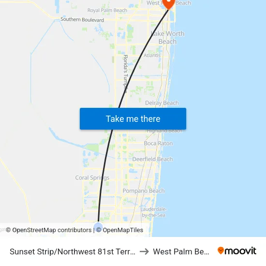 Sunset Strip/Northwest 81st Terrace to West Palm Beach map