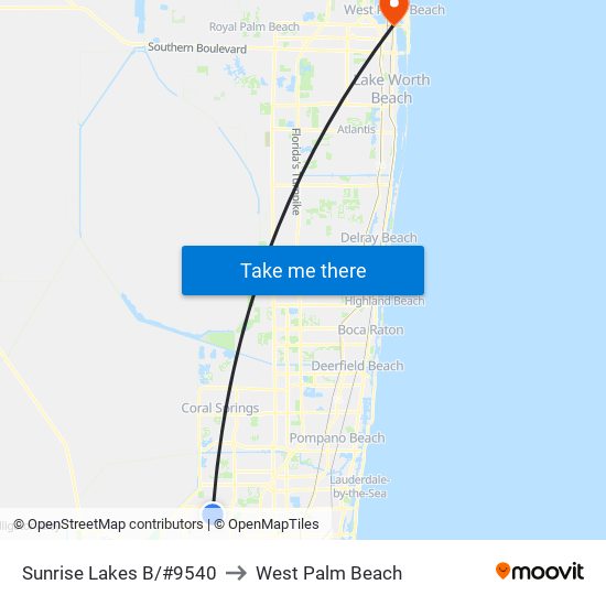 Sunrise Lakes B/#9540 to West Palm Beach map