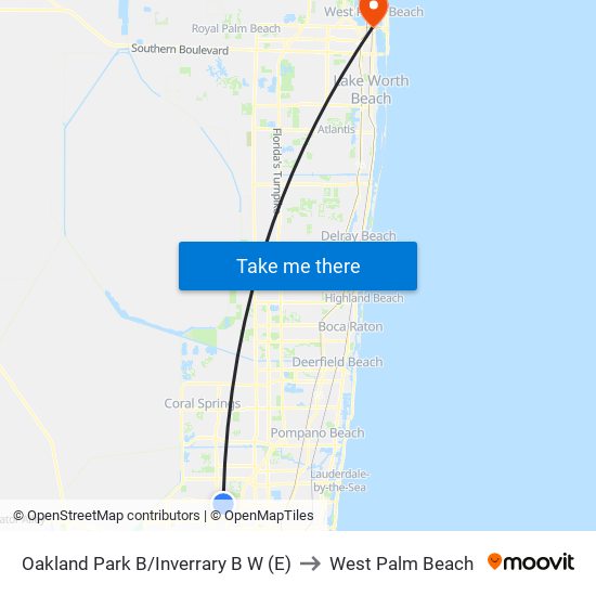 OAKLAND PARK B/INVERRARY B W (E) to West Palm Beach map