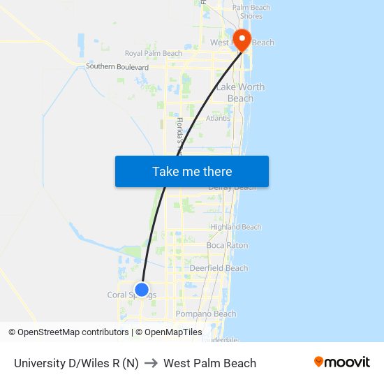 University D/Wiles R (N) to West Palm Beach map