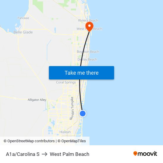 A1A/CAROLINA S to West Palm Beach map