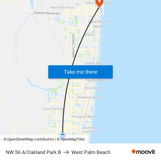 NW 56 A/Oakland Park B to West Palm Beach map