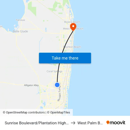 Sunrise Boulevard/Plantation High School to West Palm Beach map