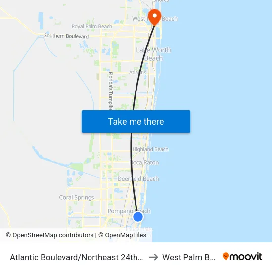 Atlantic Boulevard/Northeast 24th Avenue to West Palm Beach map