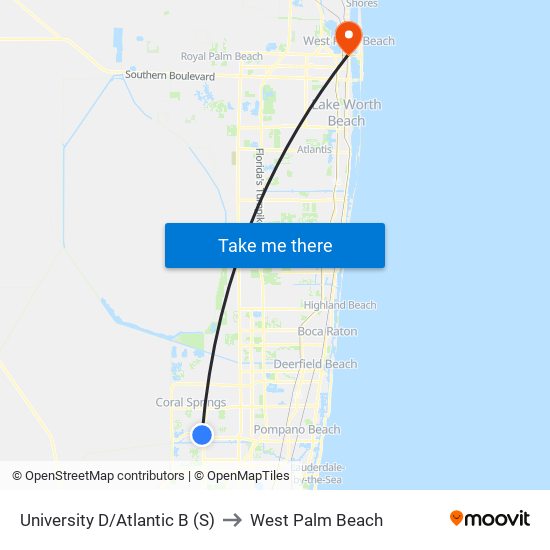 University D/Atlantic B (S) to West Palm Beach map