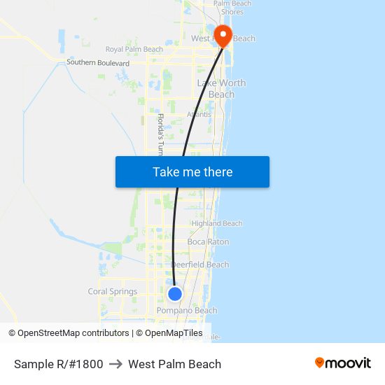 SAMPLE R/#1800 to West Palm Beach map