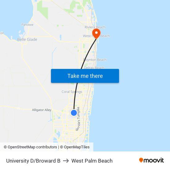 UNIVERSITY D/BROWARD B to West Palm Beach map