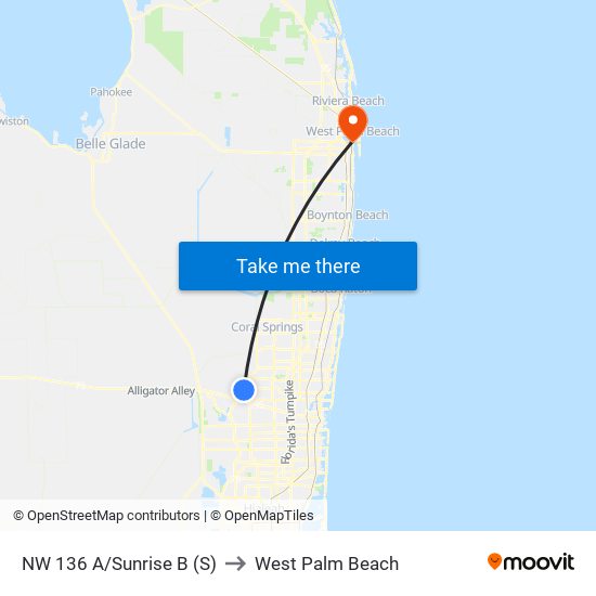 NW 136 A/Sunrise B (S) to West Palm Beach map