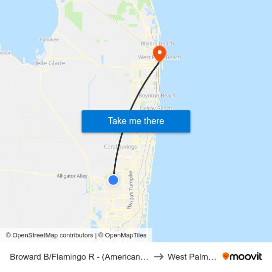 Broward B/Flamingo R - (American Heritage Sch) to West Palm Beach map