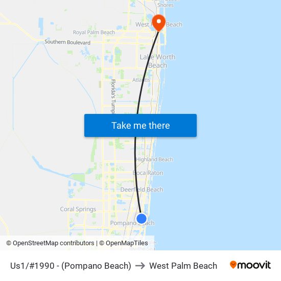 Us1/#1990 - (Pompano Beach) to West Palm Beach map