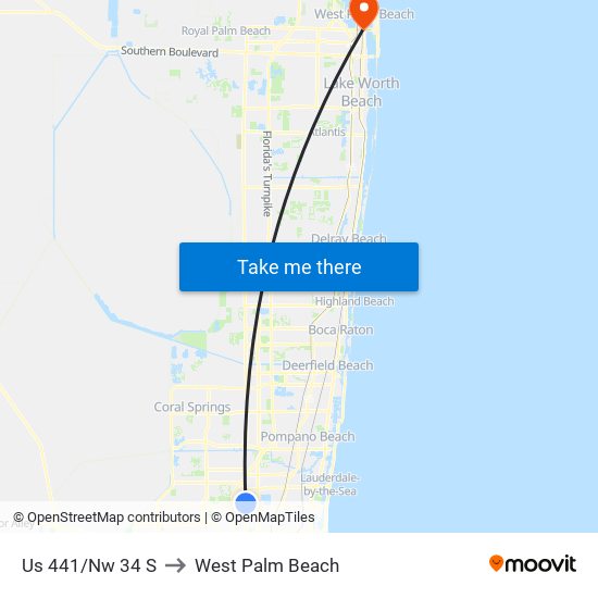 US 441/NW 34 S to West Palm Beach map