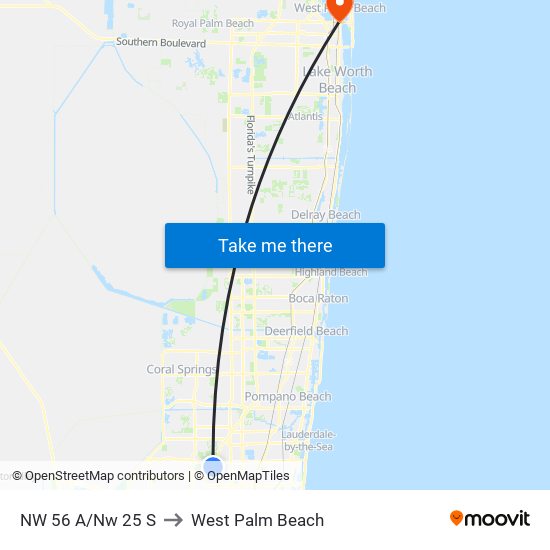 NW 56 A/NW 25 S to West Palm Beach map