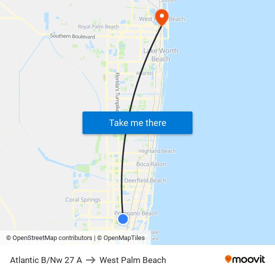 Atlantic B/Nw 27 A to West Palm Beach map