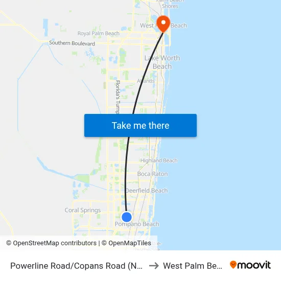 Powerline Road/Copans Road (North) to West Palm Beach map