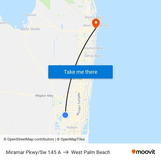 Miramar Pkwy/Sw 145 A to West Palm Beach map