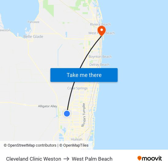 Cleveland Clinic Weston to West Palm Beach map