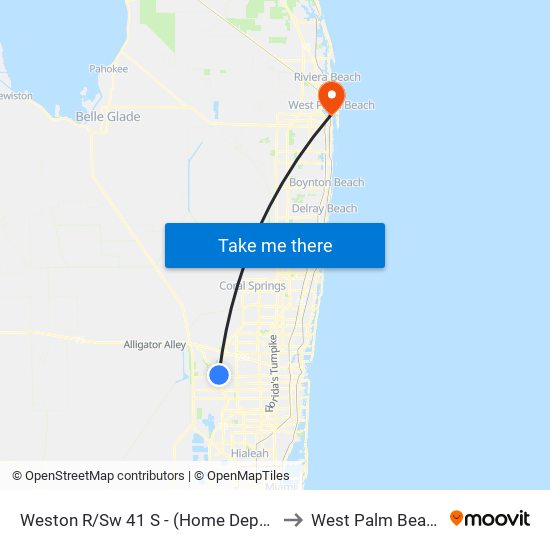 Weston R/Sw 41 S - (Home Depot) to West Palm Beach map