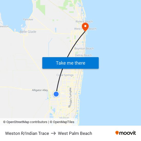 Weston R/Indian Trace to West Palm Beach map