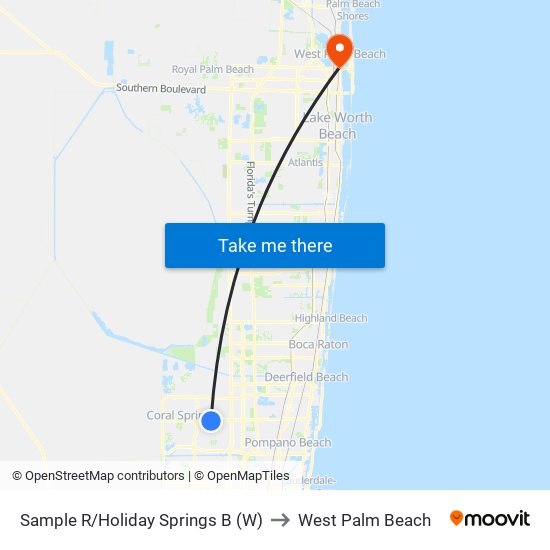 Sample R/Holiday Springs B (W) to West Palm Beach map