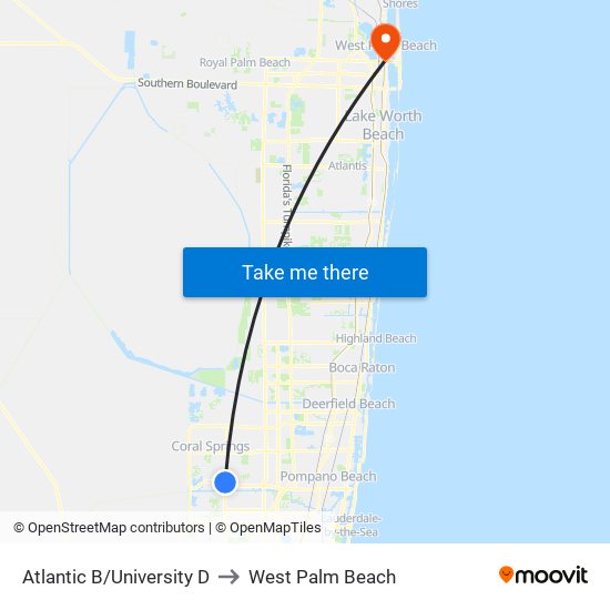 Atlantic B/University D to West Palm Beach map