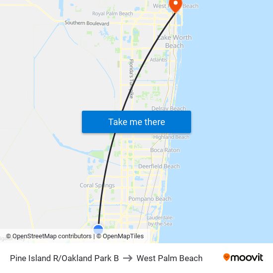Pine Island R/Oakland Park B to West Palm Beach map