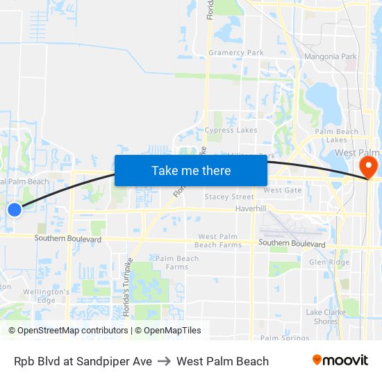 RPB BLVD at SANDPIPER AVE to West Palm Beach map