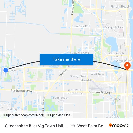 Okeechobee Bl at Vlg Town Hall M Ent to West Palm Beach map