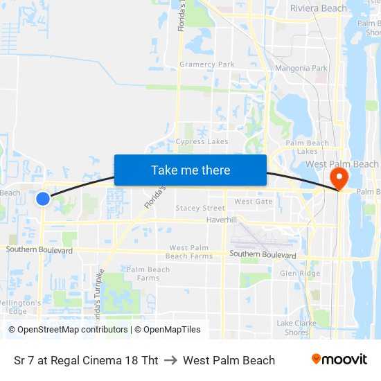 Sr 7 at  Regal Cinema 18 Tht to West Palm Beach map