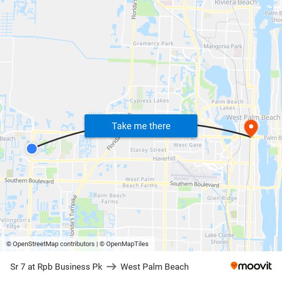 Sr 7 at  Rpb  Business Pk to West Palm Beach map