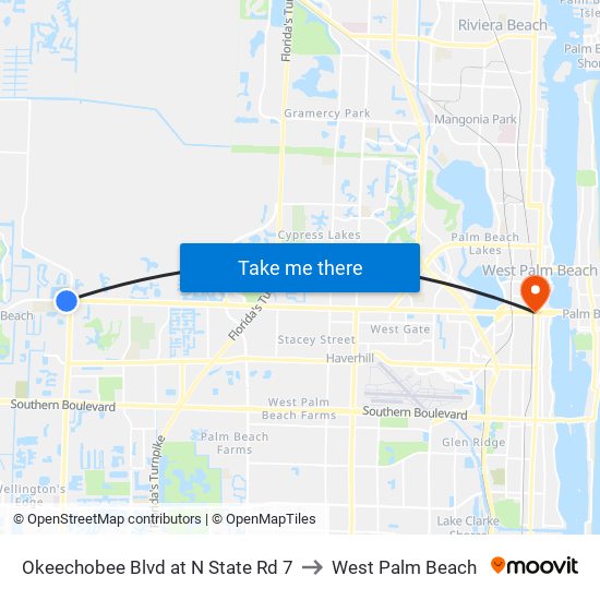 Okeechobee Blvd at N State Rd 7 to West Palm Beach map