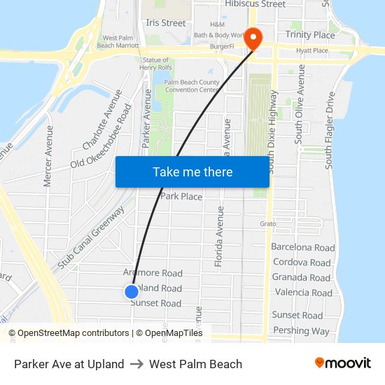 Parker Ave at Upland to West Palm Beach map