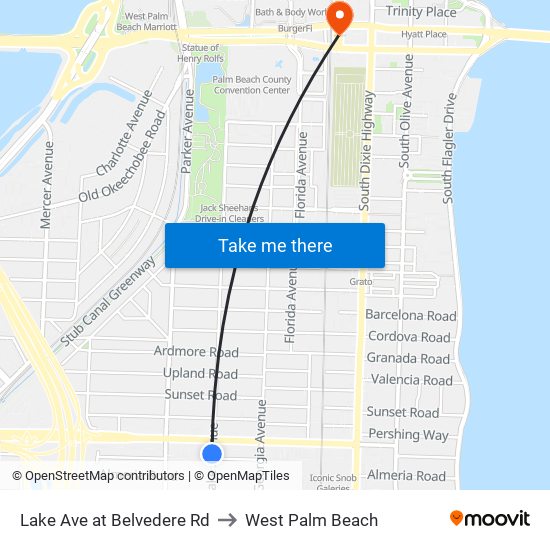 Lake Ave at Belvedere Rd to West Palm Beach map