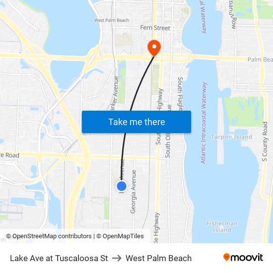 Lake Ave at Tuscaloosa St to West Palm Beach map