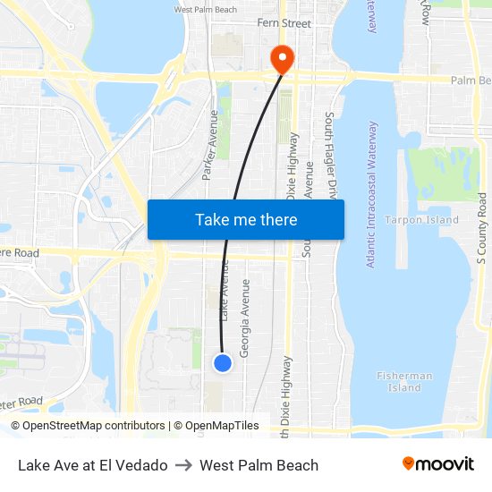 Lake Ave at El Vedado to West Palm Beach map
