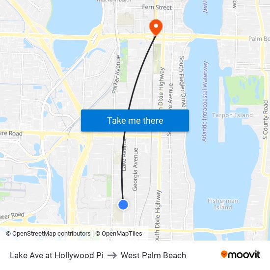 Lake Ave at Hollywood Pi to West Palm Beach map