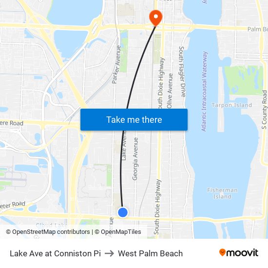 Lake Ave at Conniston Pi to West Palm Beach map