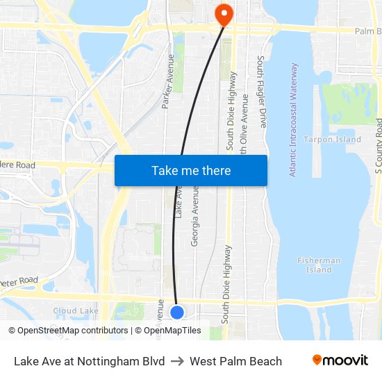 Lake Ave at Nottingham Blvd to West Palm Beach map