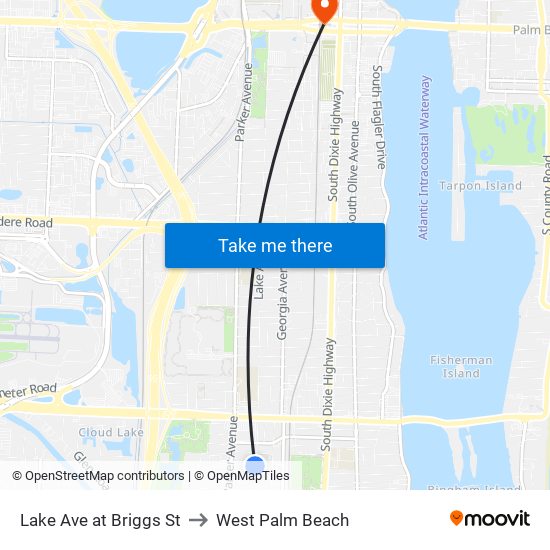 Lake Ave at Briggs St to West Palm Beach map