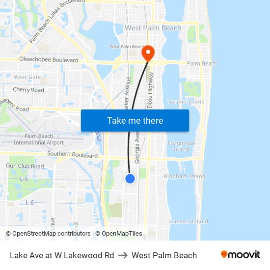 LAKE AVE at W LAKEWOOD RD to West Palm Beach map