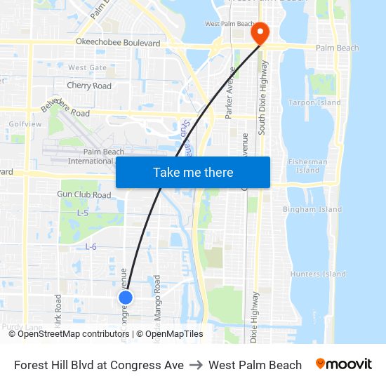 Forest Hill Blvd at  Congress Ave to West Palm Beach map