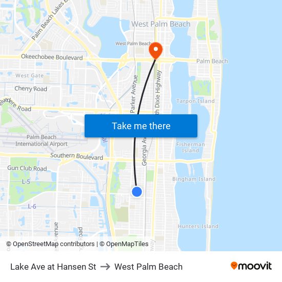 Lake Ave at Hansen St to West Palm Beach map