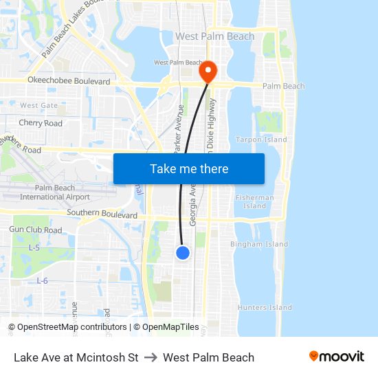 Lake Ave at Mcintosh St to West Palm Beach map