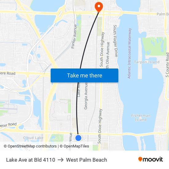 Lake Ave at Bld 4110 to West Palm Beach map