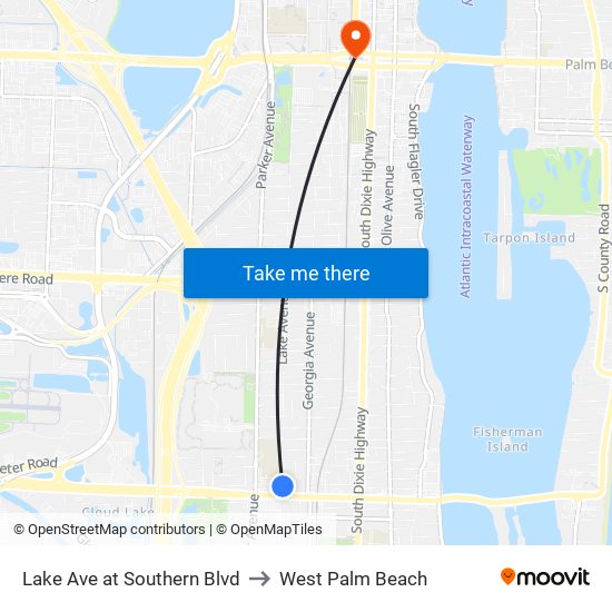 Lake Ave at Southern Blvd to West Palm Beach map