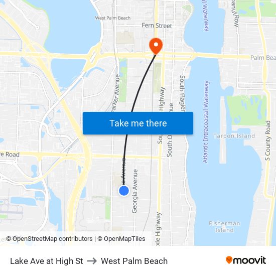 Lake Ave at High St to West Palm Beach map