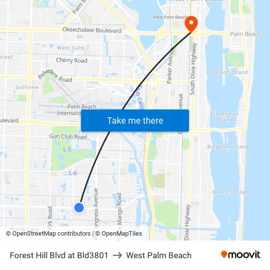 Forest Hill Blvd at Bld3801 to West Palm Beach map