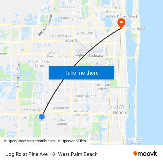 Jog Rd at Pine Ave to West Palm Beach map